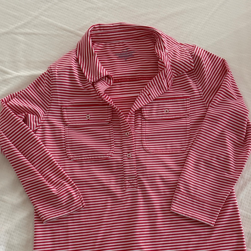 Vineyard Vines Performance Red and White Striped 3/4 Sleeve Dress